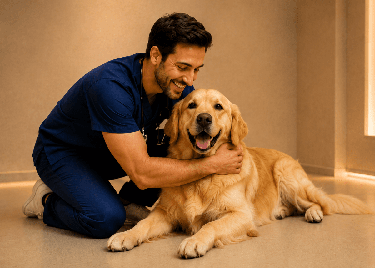 Tierarzt mit Hund — Tierwohl bei VetExperts